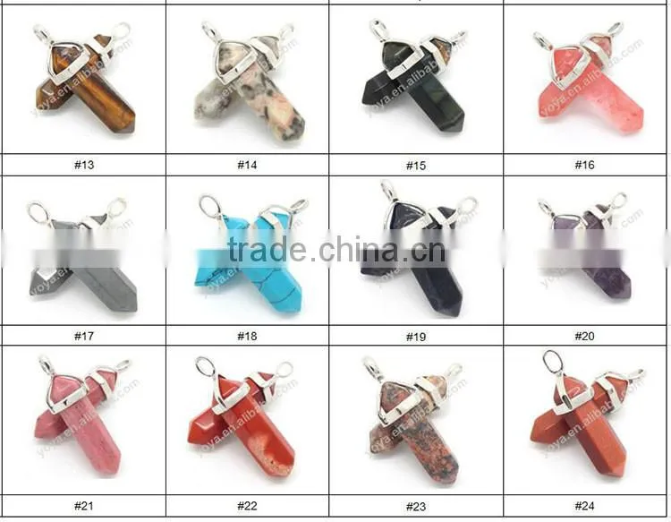 JF2251#60 Wholesale Rainbow Plated Natural Stone Point Pendants,Chakra Hexagonal Pendant
