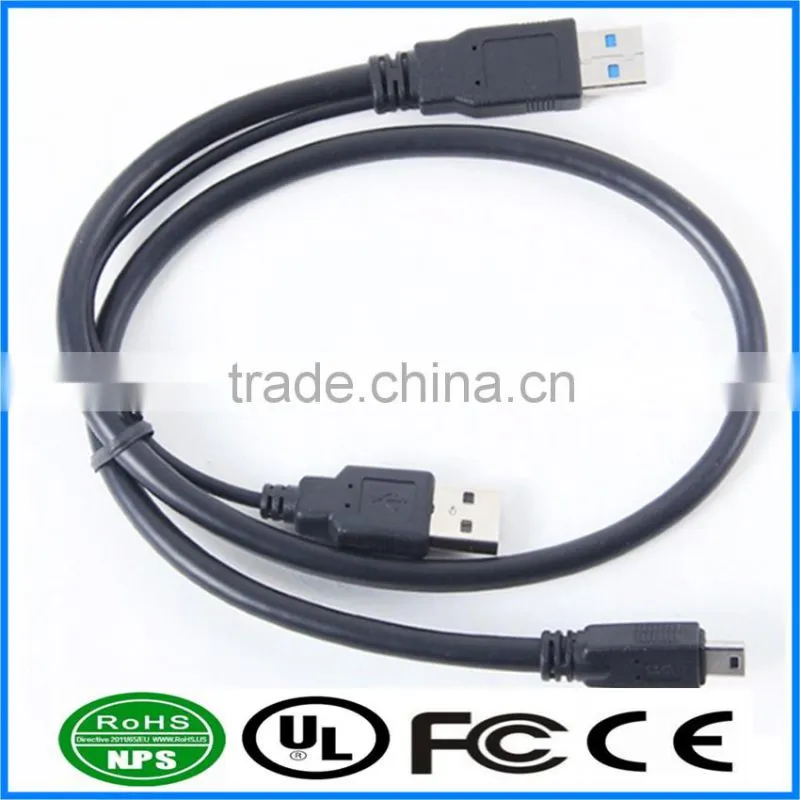 Dual SB3.0 USB2.0 MiniB Datawire Extension Adapter Cable Splitter For Mobile PC Portable Hard Disk Drive