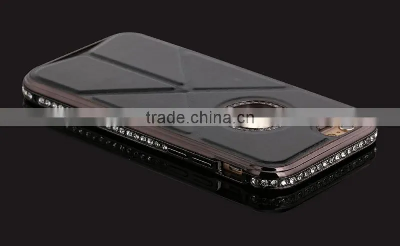 PU Leather and Diamond Metal Stands Function Phone Cases for iPhone 6