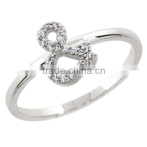 925 Silver Rhodium Plated Cubic Zirconia Pave Ampersand Infinity Ring