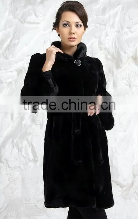 rex14054 lady classic rex rabbit fur coat black stand collar