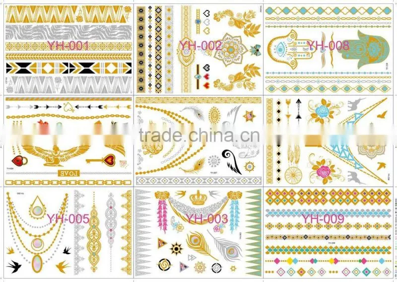 Metallic Gold Silver Black Jewelry Temporary Bling Tattoo