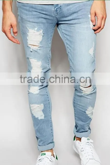 2016 Customized wholesale fashionable ripped mens jeans