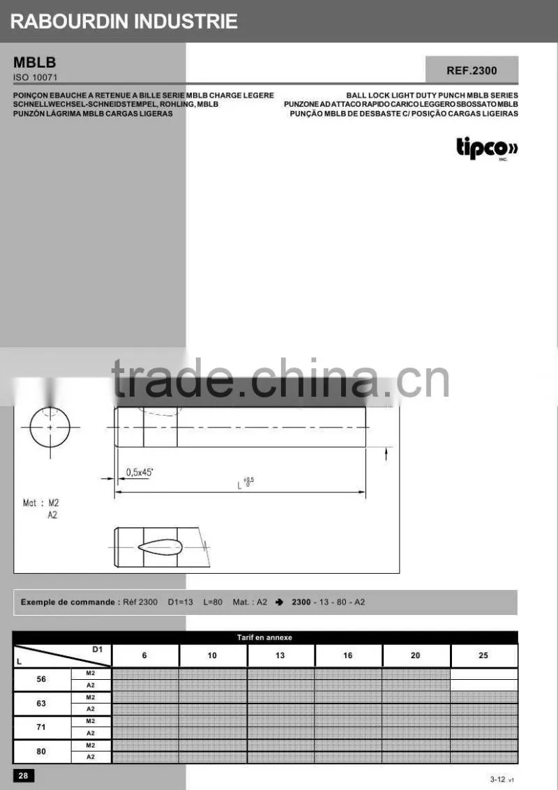 Rabourdin MBLC standard ISO 10071 ball lock light duty punch