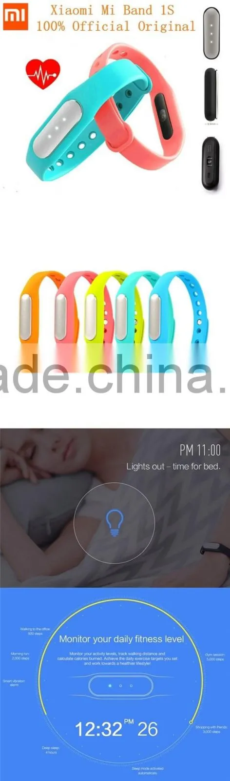 2016 Silicone waterproof wearable Original smart Heart Rate Monitor Xiaomi Mi Band 1S wristband tracker for kids