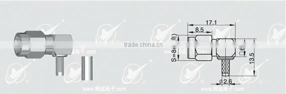 Reverse Polarity SMA male body with female pin crimp 90 right angle for RG316 cable
