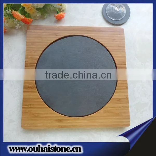 Superior wooden service tray slate stone round dinner plate