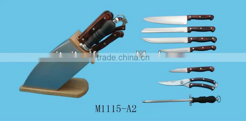 stainless steel steak knives with wooden block