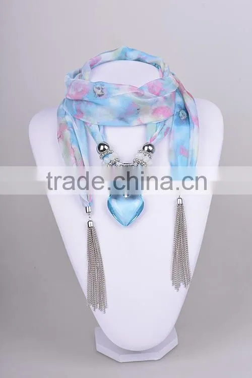 2016 new collections heart shaped pendant jeweled shawls scarves