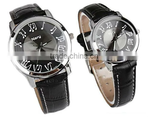 New arrival fashion leather belt cute couple watch with label