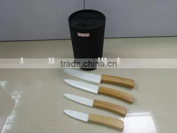 Bamboo Handle Ceramic Blade Knife set in PP strip Holder