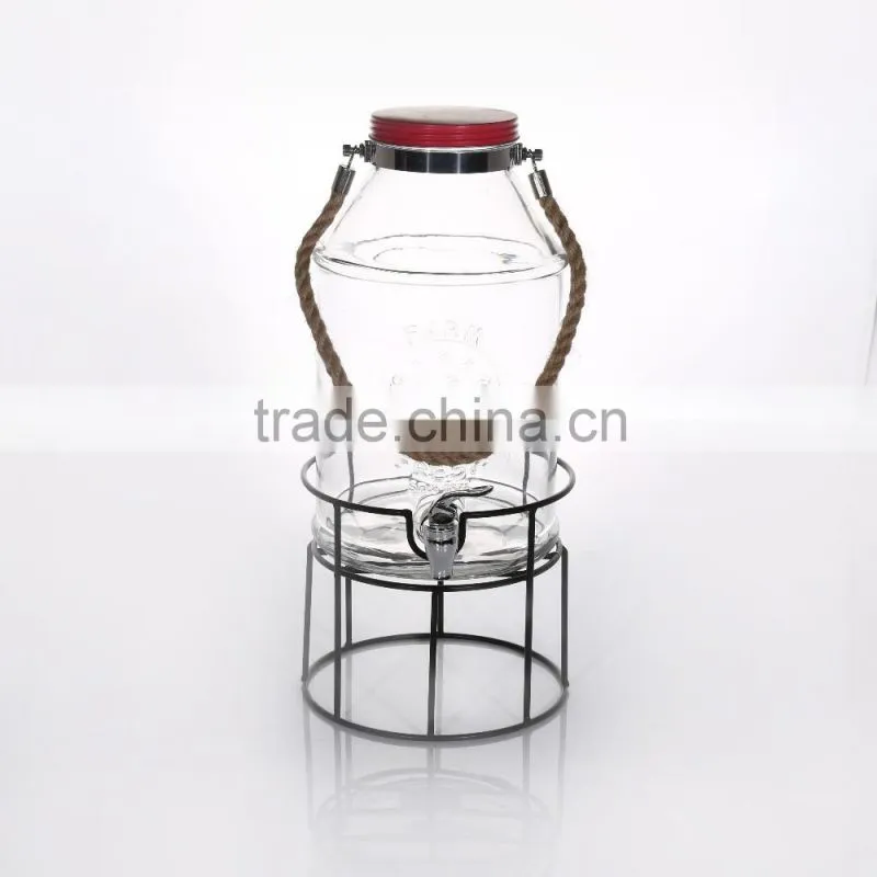 Hot Selling Cock Glass Dispenser With Rope With Iron Stand