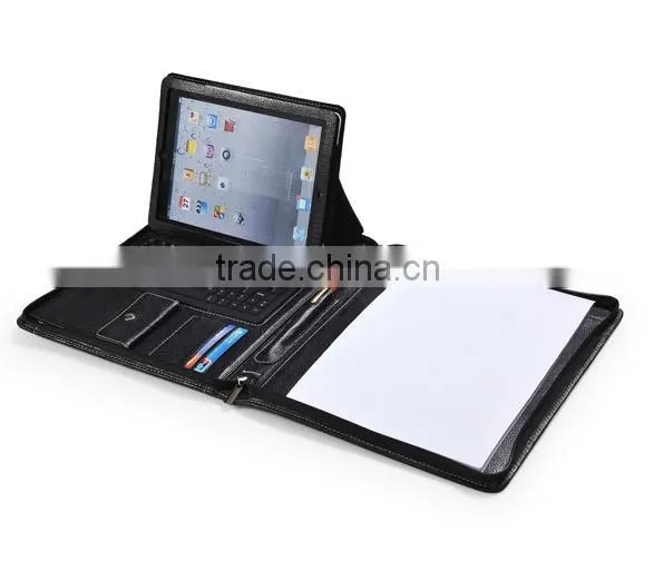 iPad Zippered Leather Padfolio With Bluetooth Keyboard and Angle Viewing