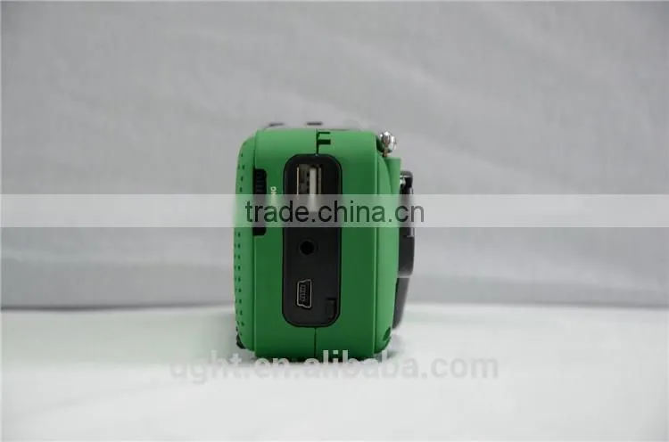 Design solar emergency radio, hand crank to wind up, flashlight, phone charger, green