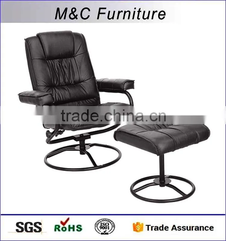 Economic steel frame relax black PU Sofa with ottoman