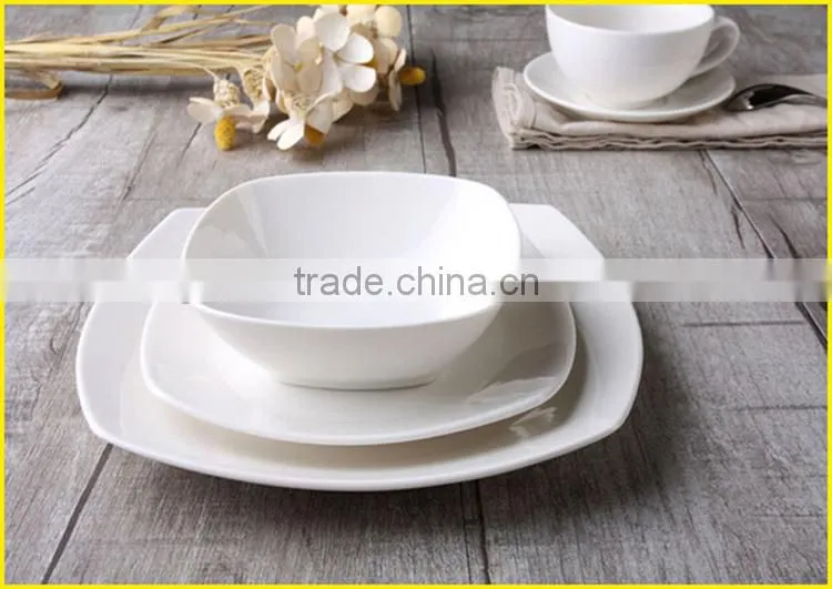 Wholesale Promotional Custom Cheap Bone China White Square Ceramic Dinner Set