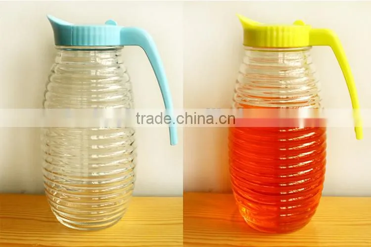 1.5L clear glass water jug bottle with plastic handle lid