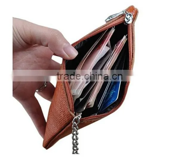Boshiho real leather zipper coin purse with key chain