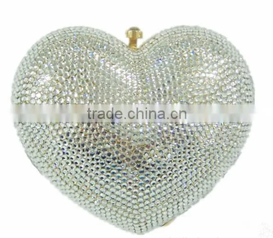 Latest fashion full diamond heart-shaped evening bag