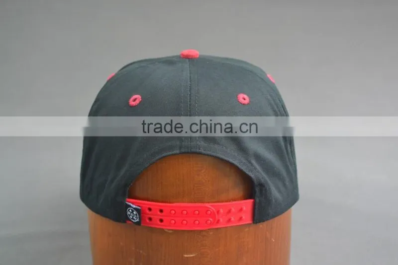 Black and red flat brim snapback
