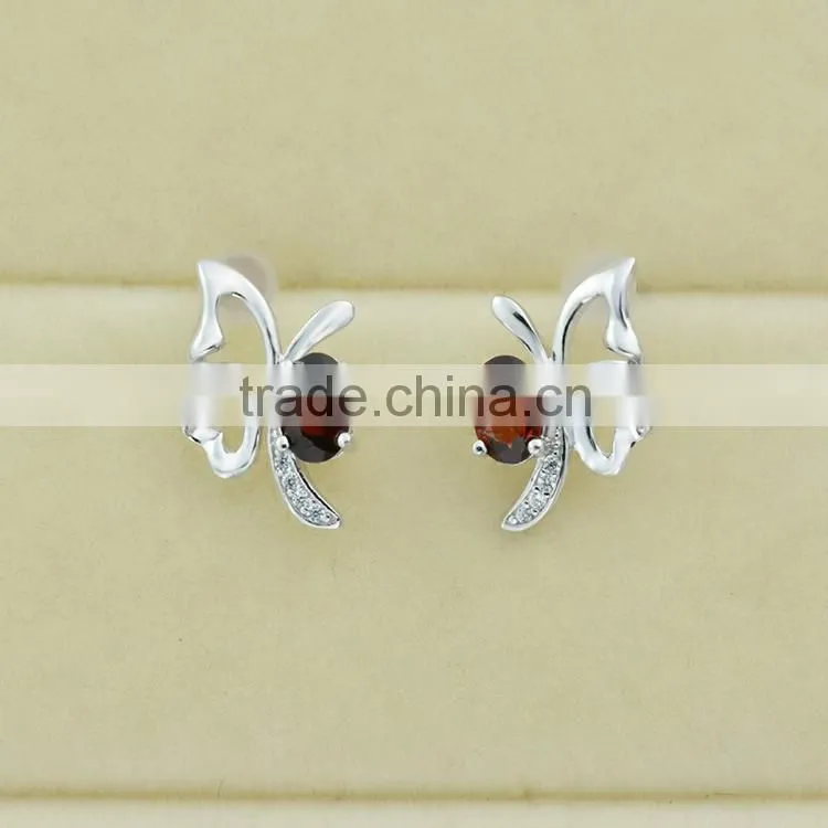Fashion Garnet CZ Earrings, Hot Stud Earrings