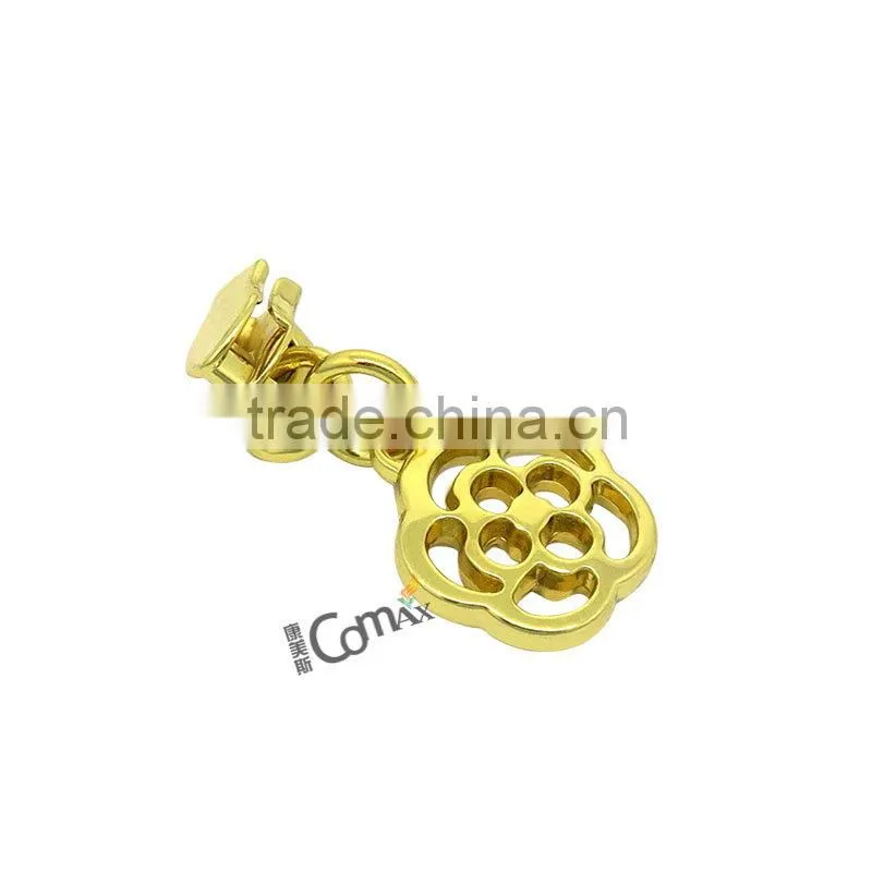 Flower shape custom gold simple metal zipper puller for clothing