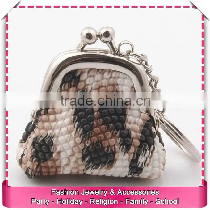 Leather coin purse with keyring, cheap key chain coin purse