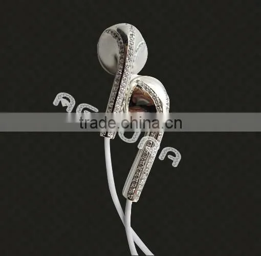 High quality gold earphone with diamond for iphone 6, 24k luxury in-ear earphone,for iphone gold earphone