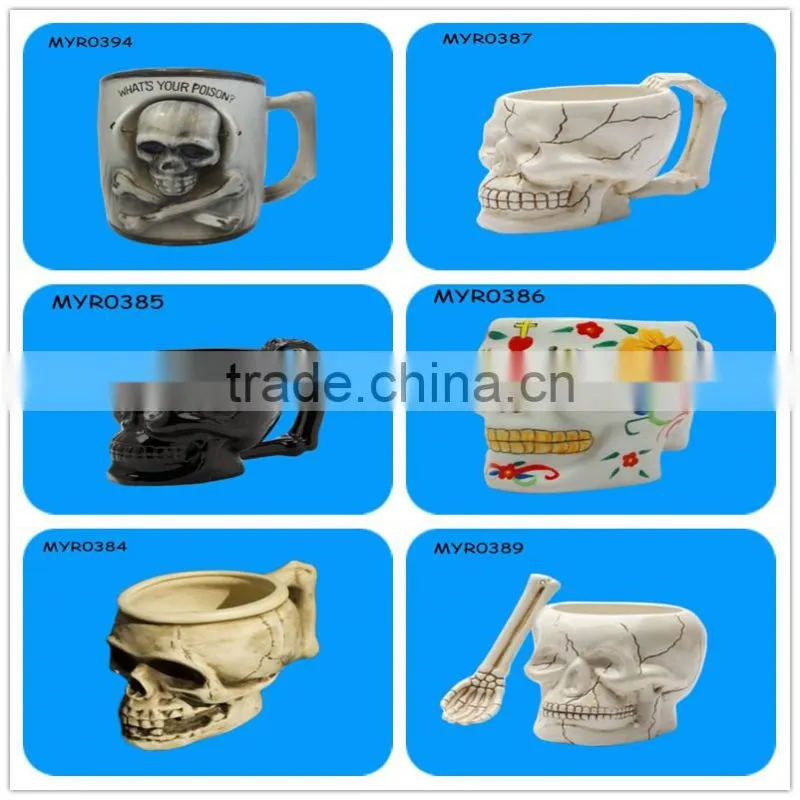 White Ceramic Skull Bowl& Skeleton Hand Spoon