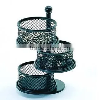 Round Black 3 Compartment Multi Purpose Metal Mesh Clip Holder