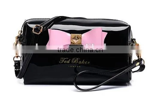 Colorful ladies pu cosmetic bags big canvas comestic pouch with bow and metal logo