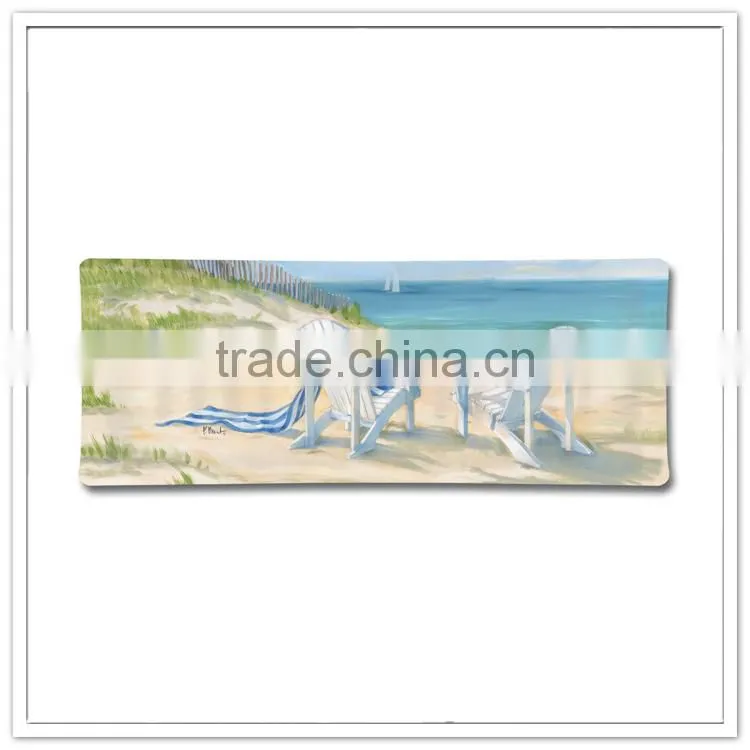 Western hot sale beach scenery prinitng rectangular melamine coin tray, plastic cash tray