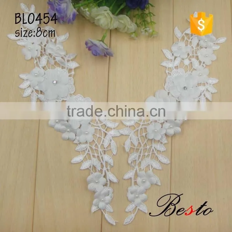 Fashion elagant white rhinestone lace cotton applique for wedding dresses