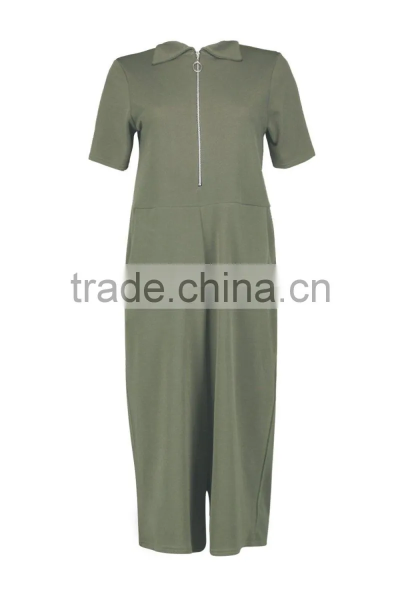 Custom Printing One Piece Jumpsuit Women Short Sleeve Loose Jumper Style Culotte Zippered Jumpsuit Wholesale
