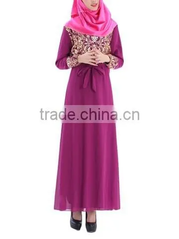 Guangzhou Wholesale Clothing OEM Hijab Style Bright Front Long Sleeve Ten Colors Chiffon Jalabiya With Sash