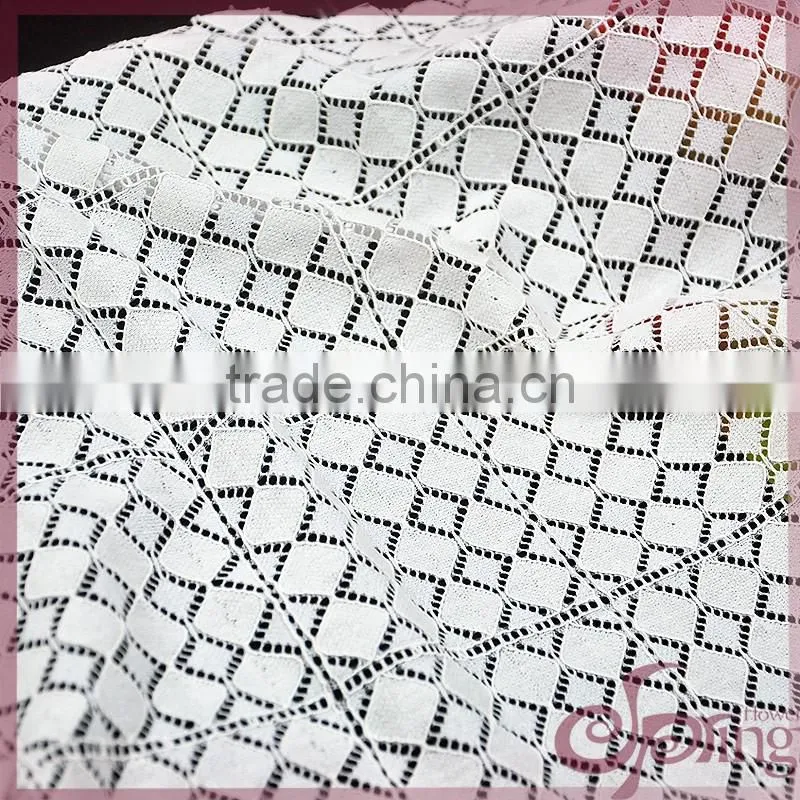 White flower design jacquard cotton nylon warp knitting fabric cotton lace fabric for dress