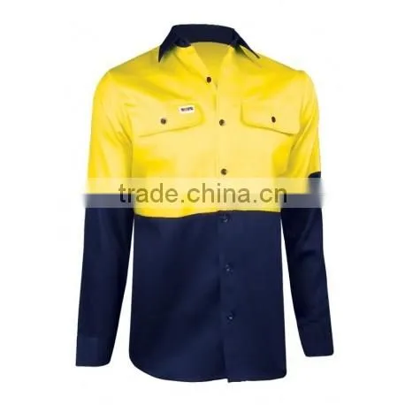Factory custom Short Sleeves cotton safety shirts Fluorescent Hi Vis Work Shirts