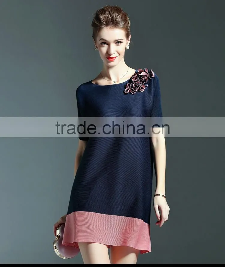 Fat mm women foreign trade large size plicated dress with 3d flower