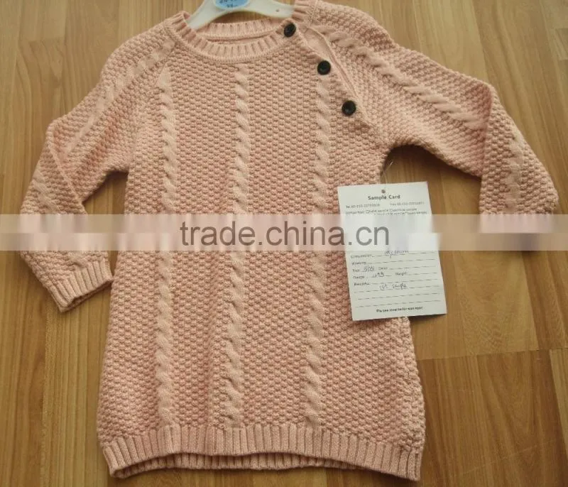 High Quality baby girls sweater design with shoulder woode button(BKNB5564)
