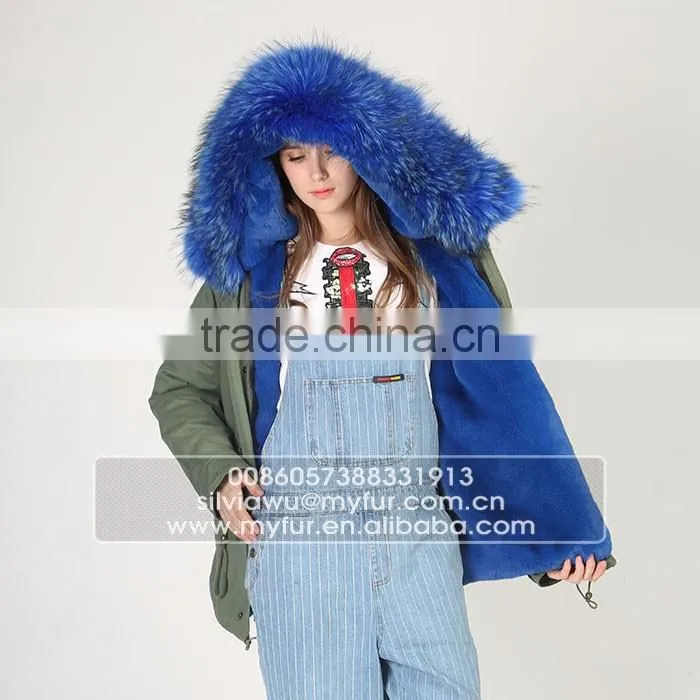 Myfur Luxury High Quality Faux Fur Lining Raccoon Fur Hooded Mini Parka Jackets