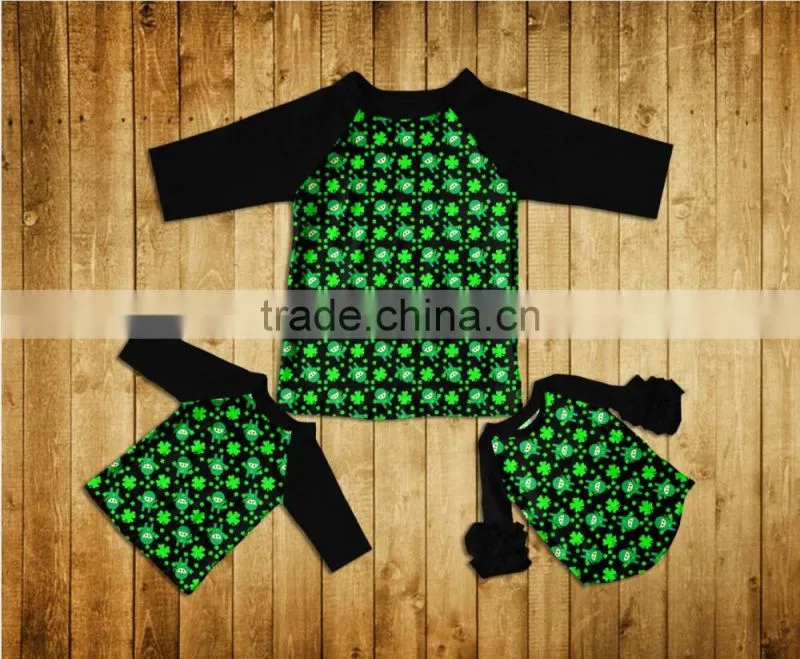 boyi latest designs fashion 3/4 sleeve cotton ruffle raglan top baby girls shirt fmily raglan shirt