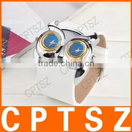Fashion PU band watch dial retro owl double double movement Waterproof Sport Watch