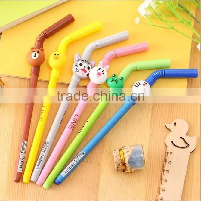 cute novel cartoon animal pipe sucker shape promotional gel pen for school kids