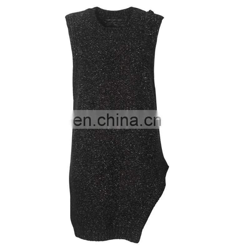 knitwear women black sweater dress distressed vest