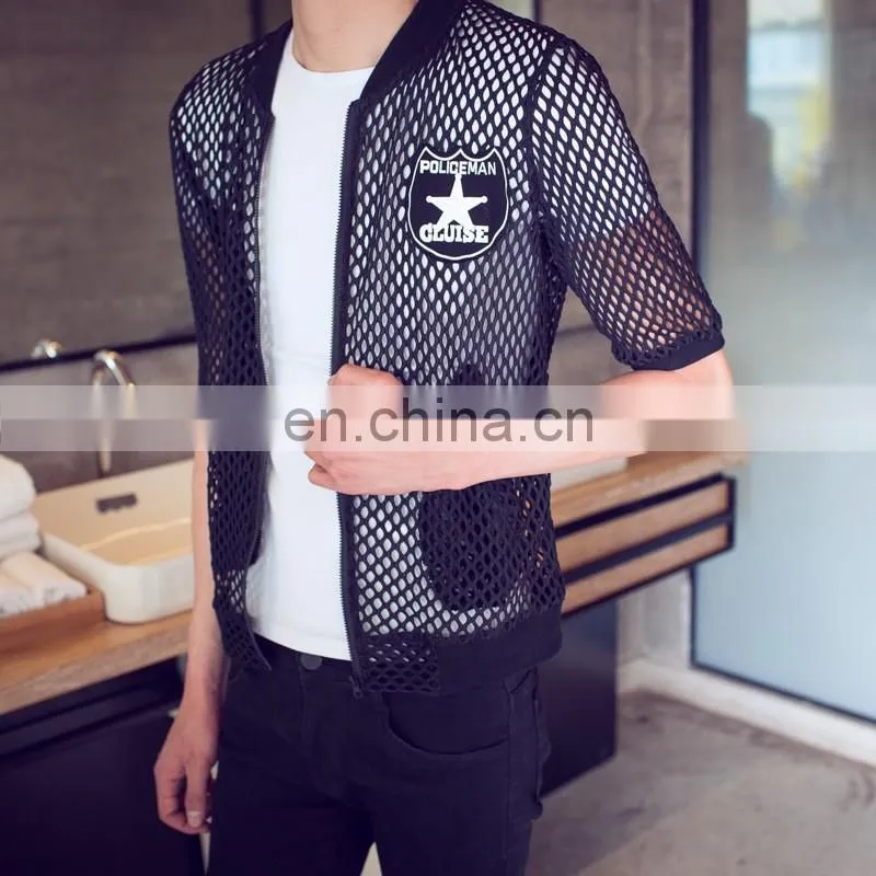 2017 hotsale men's summer breathable net cloth sunscreen thin mesh small t shirt jaket with big star logo back