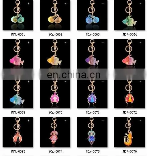 high quality owl animal shaped metal rhinestone crystal Key chain MCA-0074