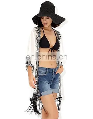 MONOCHROME EMBROIDERED KIMONO Latest beach kimono soft polyester fabric embroidered kimono