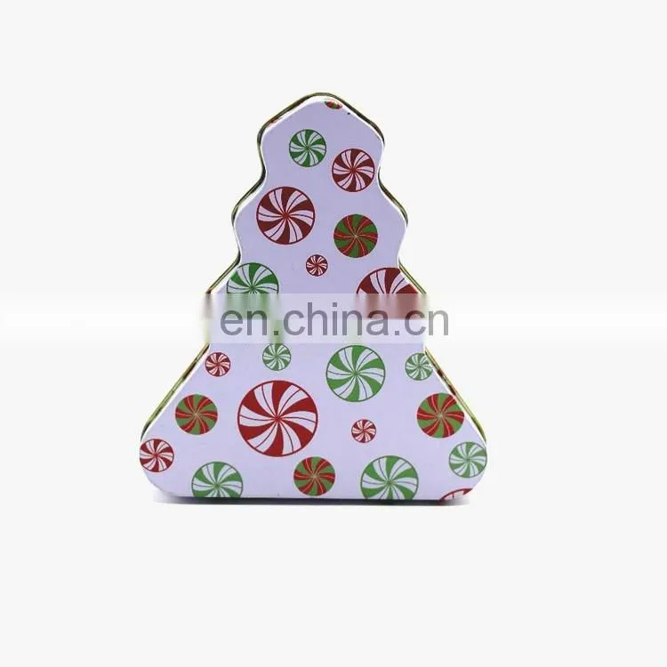 Tree shaped christmas empty irregular matal storage tin box can