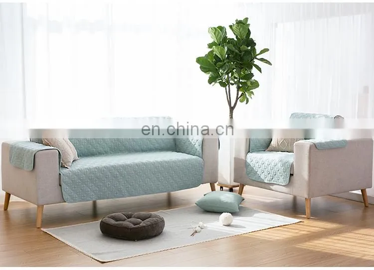 Zhejiang factory checker quilting furniture protector I shape sofa cover