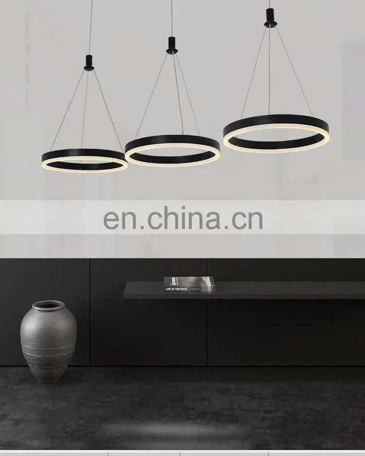 Restaurant chandelier three head simple modern restaurant lamp creative art LED strip dining room lamp black table lamp